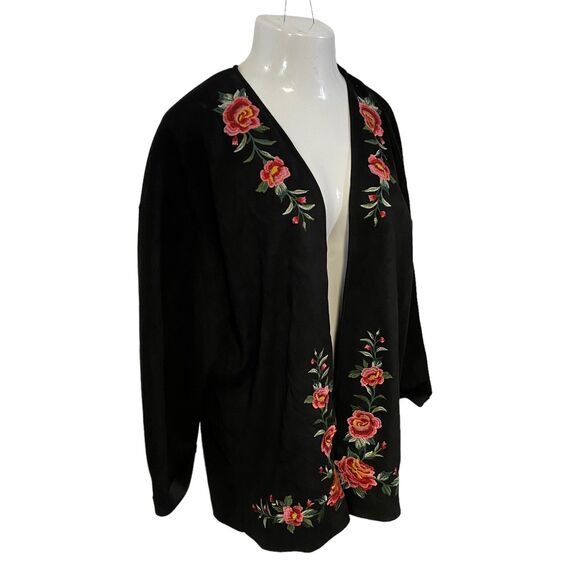 Umgee Cardigan Womens Medium Open Face Floral Embroidery Boho Kimono Lagenlook - Picture 6 of 13